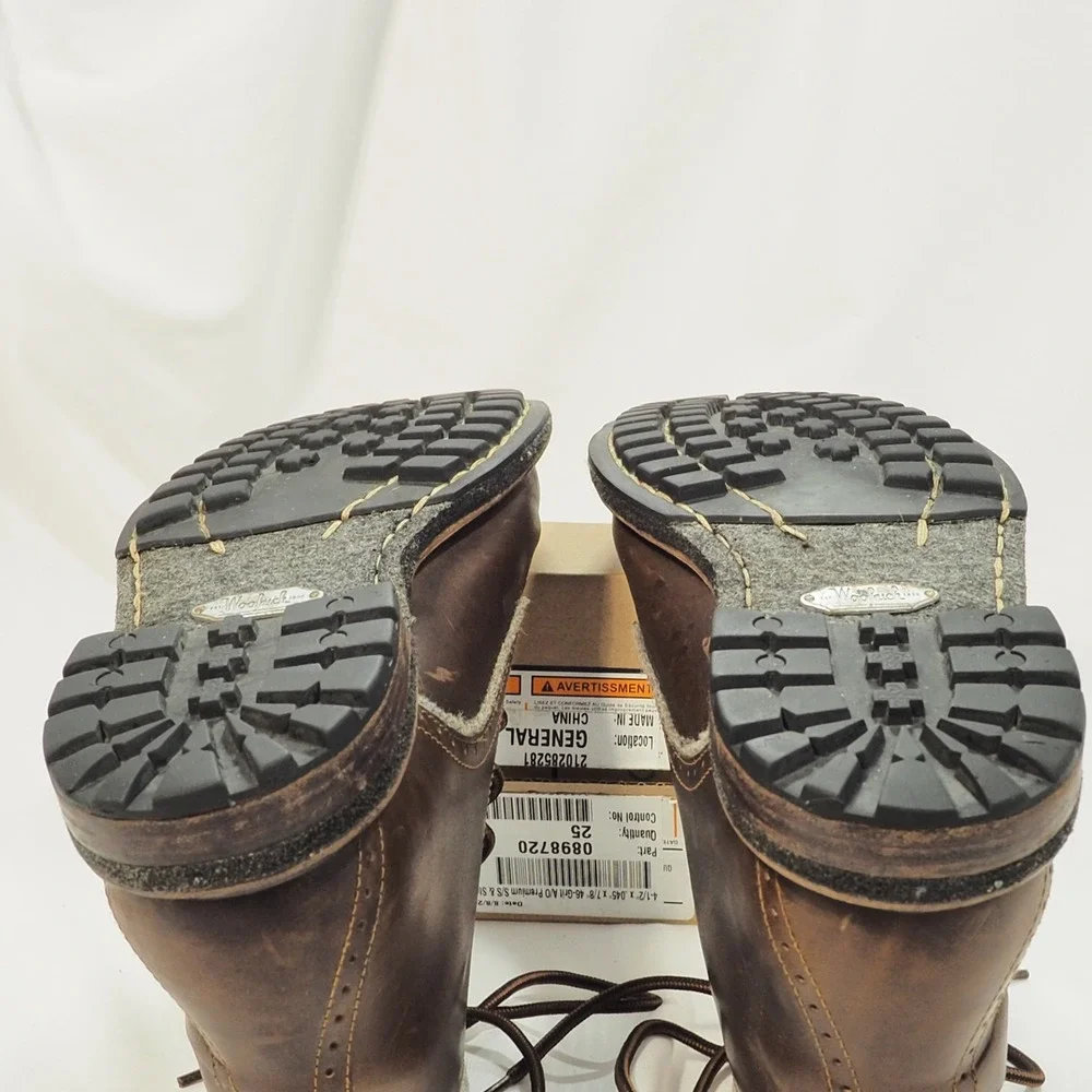 Woolrich Woodwright Boots Mens 9.5 Brown Leather Wool Lined Moc Toe Lace Up
